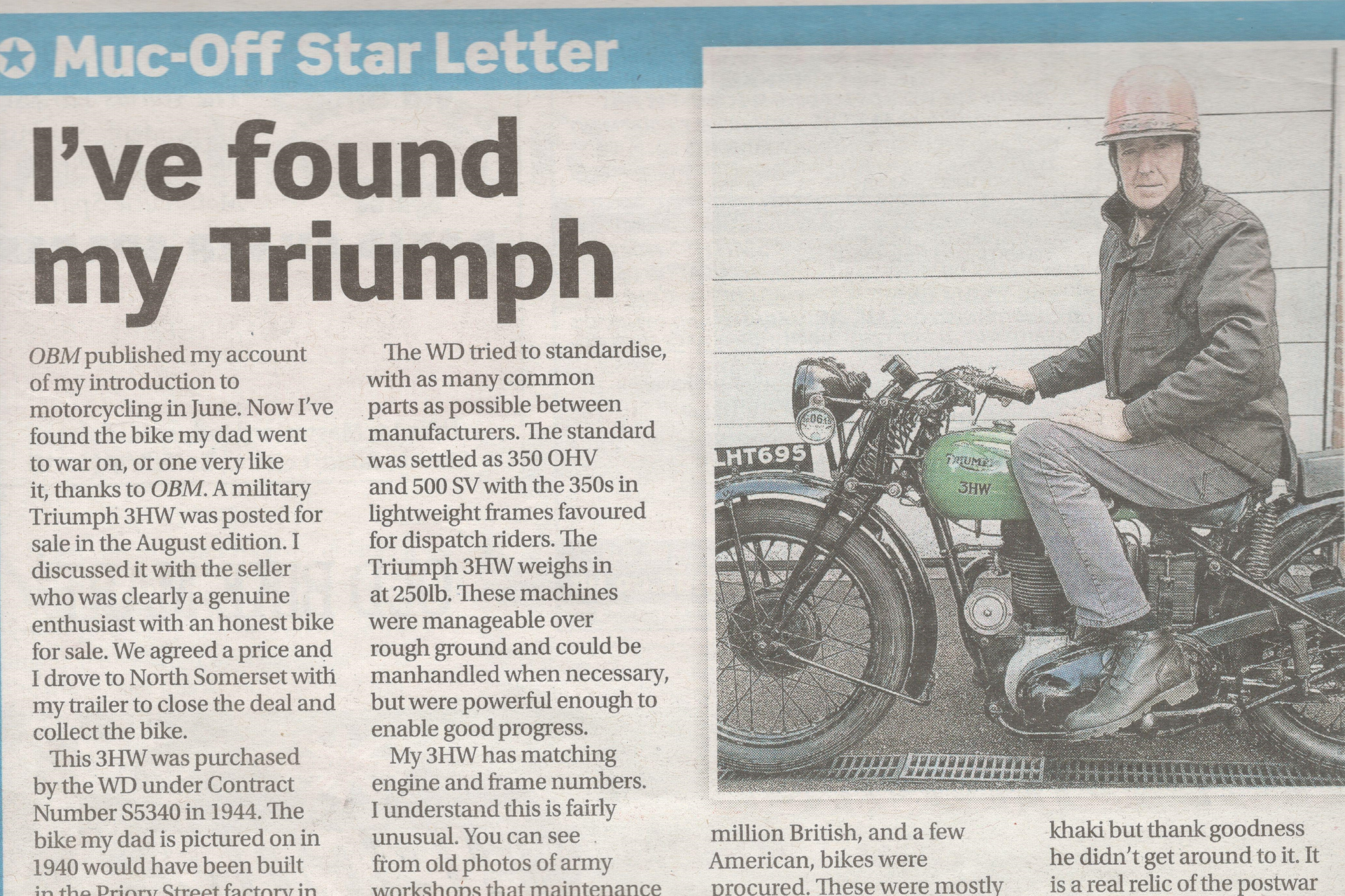 Triumph for Peter Morley as he finds the bike his dad left at Dunkirk – or one very similar