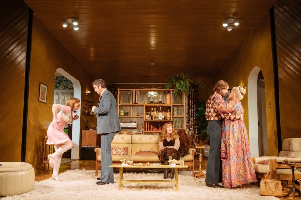 Vicky Binns, Daniel Casey, Rose Keegan, Calum Callaghan, and Jodie Prenger in Abigail's Party